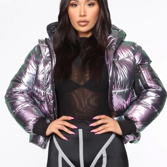 Fashion Nova Holographic Unicorn Puffer Jacket - Picture 2 of 10